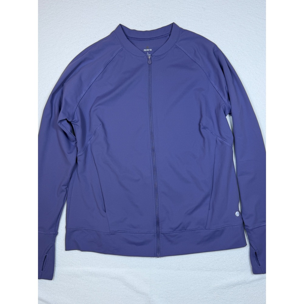 Apana Full Zip Athletic Jacket Womens Large Purple Thumbholes Mock Neck Track
